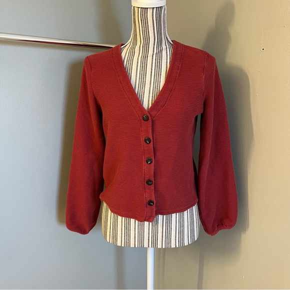 Madewell Womens Long Sleeve V-neck Button Front Bubble Sleeve Cardigan Top M - Picture 1 of 14